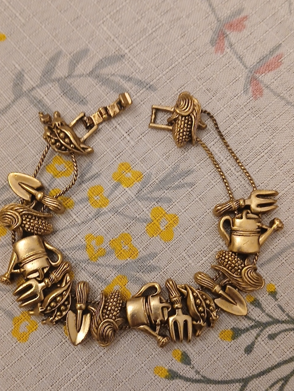 Vintage Garden Themed Charms, Gold-tone Bracelet -